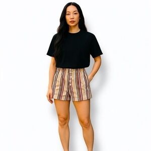 Urban Outfitters Button Fly Stripe Multi Color Boho Festival Cuffed Casual Hem 4